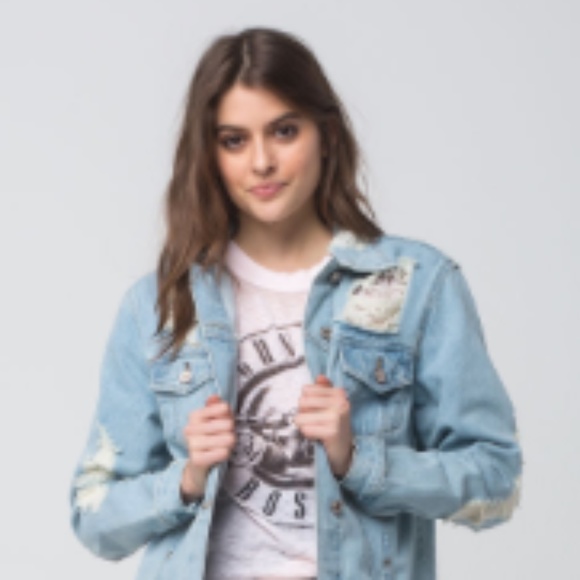 BoomBoom Jeans Oversized Destructed Denim Jacket M - Picture 2 of 8